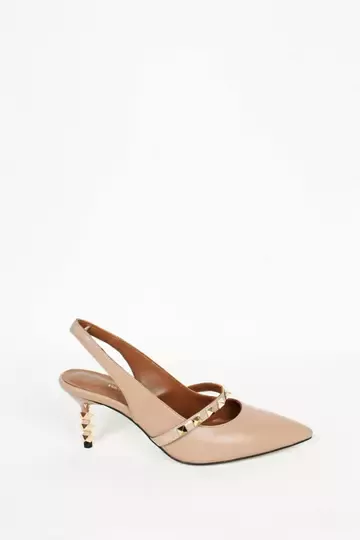 Kadın Hakiki Deri Topuk Detaylı Ayakkabı