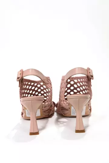 Kadın Pudra Örgü Detaylı Sandalet