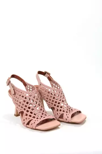 Kadın Pudra Örgü Detaylı Sandalet