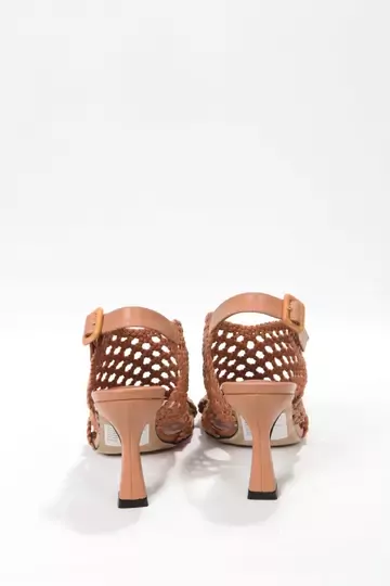 Kadın Pudra Örgü Detaylı Sandalet