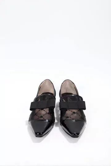 Kadın Siyah Rugan Tül Fiyonk Detaylı Ayakkabı