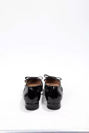 Kadın Siyah Rugan Tül Fiyonk Detaylı Ayakkabı