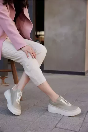 Kadın Deri Sneaker Haki Yeşil