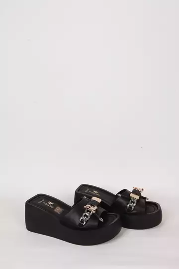 Kadın Deri Terlik Dolgu Topuk Siyah