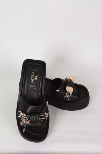 Kadın Deri Terlik Dolgu Topuk Siyah