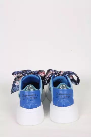 Kadın Mavi Hakiki Deri Kurdele Detaylı Sneaker