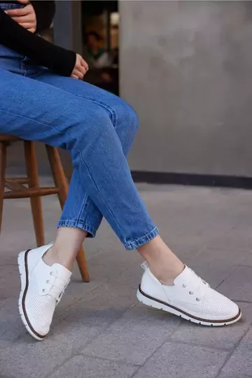 Kadın Yeşil Deri Sneaker Spor Ayakkabı