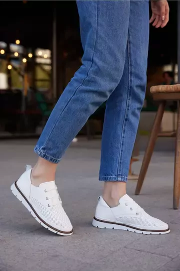 Kadın Yeşil Deri Sneaker Spor Ayakkabı