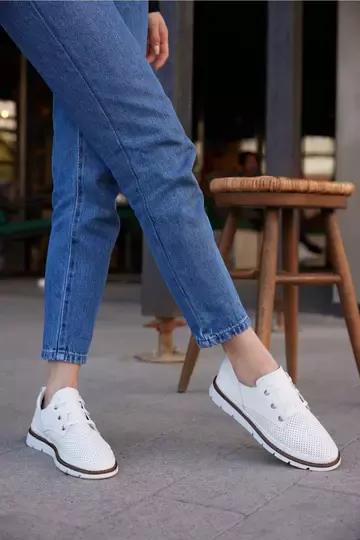 Kadın Yeşil Deri Sneaker Spor Ayakkabı