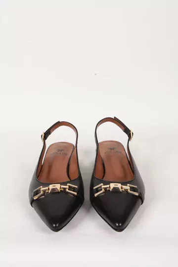 Kadın Siyah Hakiki Deri Topuklu Sandalet