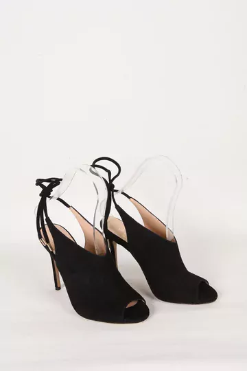 Kadın Deri Ayakkabı Topuklu Siyah Süet