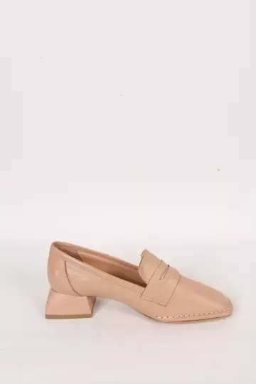 Kadın Deri Ayakkabı Topuk Detaylı Camel