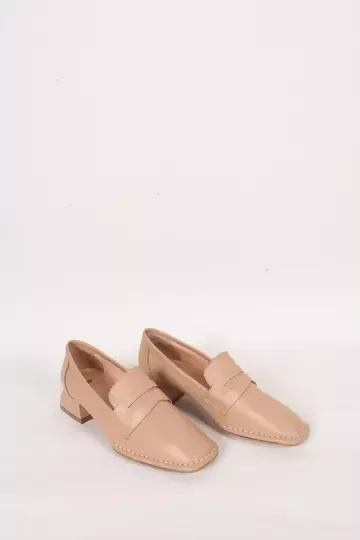 Kadın Deri Ayakkabı Topuk Detaylı Camel