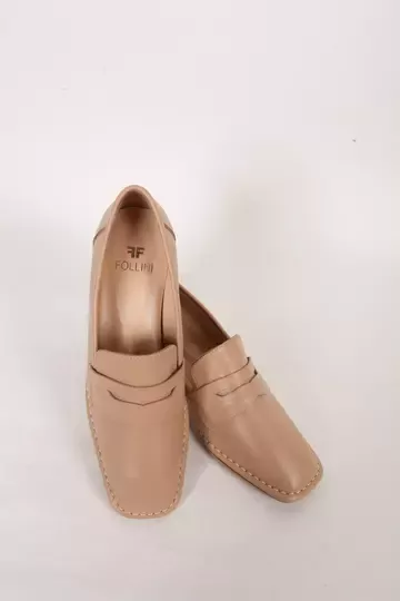 Kadın Deri Ayakkabı Topuk Detaylı Camel