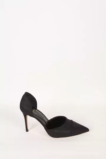 Kadın Siyah Saten Hakiki Deri Topuklu Ayakkabı