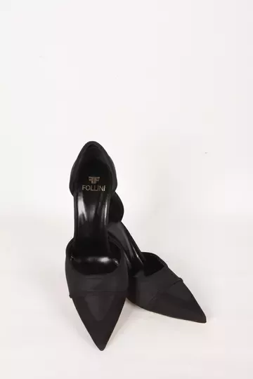 Kadın Siyah Saten Hakiki Deri Topuklu Ayakkabı