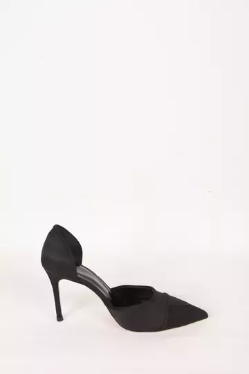 Kadın Siyah Saten Hakiki Deri Topuklu Ayakkabı