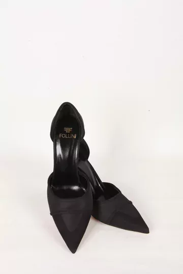 Kadın Siyah Saten Hakiki Deri Topuklu Ayakkabı