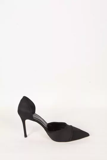 Kadın Siyah Saten Hakiki Deri Topuklu Ayakkabı