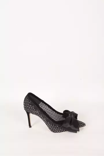 Kadın Siyah Fiyonk Ve Taş Detaylı Hakiki Deri Ayakkabı