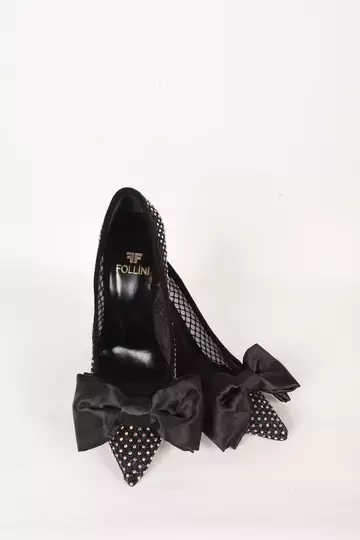 Kadın Siyah Fiyonk Ve Taş Detaylı Hakiki Deri Ayakkabı