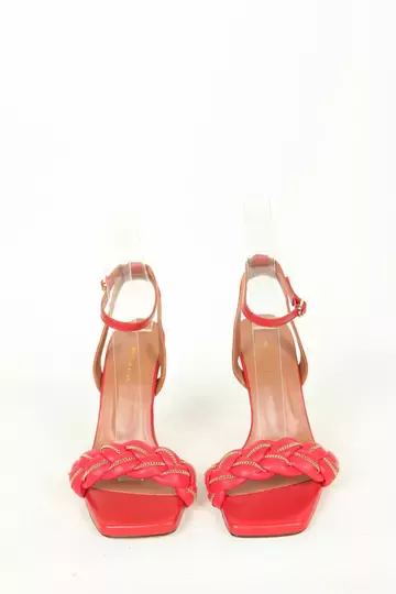 Kadın Topuklu Detay Örgülü Sandalet