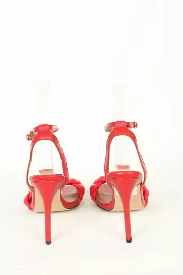 Kadın Topuklu Detay Örgülü Sandalet