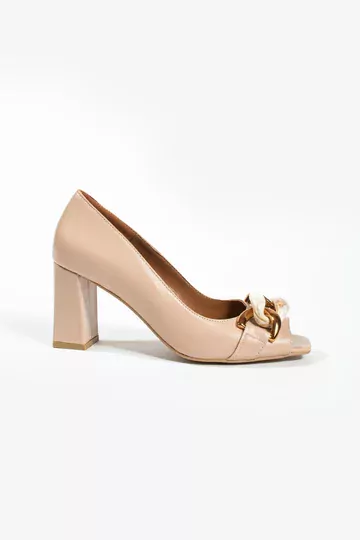 Kadın Vizon Hakiki Deri Aksesuar Detaylı Topuklu Ayakkabı