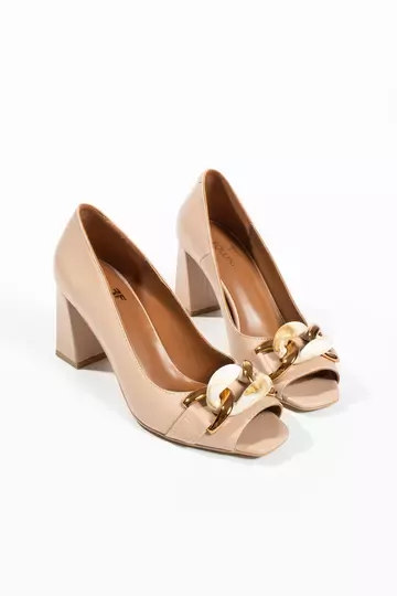 Kadın Vizon Hakiki Deri Aksesuar Detaylı Topuklu Ayakkabı