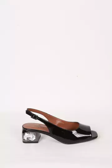 Kadın Siyah Rugan Hakiki Deri Topuk Detaylı Abiye Ayakkabı