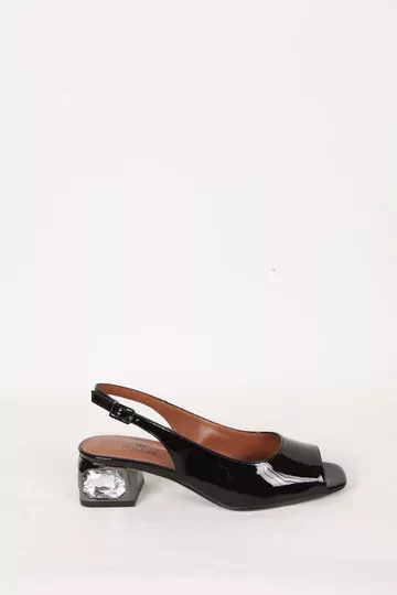 Kadın Siyah Rugan Hakiki Deri Topuk Detaylı Abiye Ayakkabı