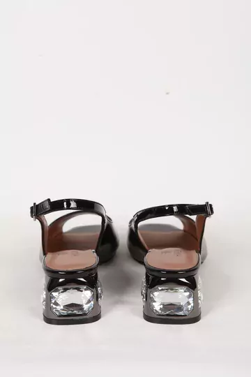 Kadın Siyah Rugan Hakiki Deri Topuk Detaylı Abiye Ayakkabı