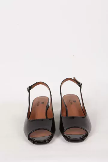 Kadın Siyah Rugan Hakiki Deri Topuk Detaylı Abiye Ayakkabı