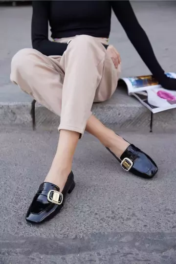 Kadın Deri Ayakkabı Siyah Rugan