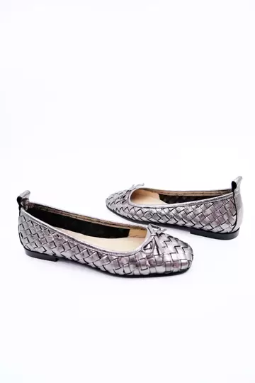 Kadın Hakiki Deri Örgülü Babet Antrasit