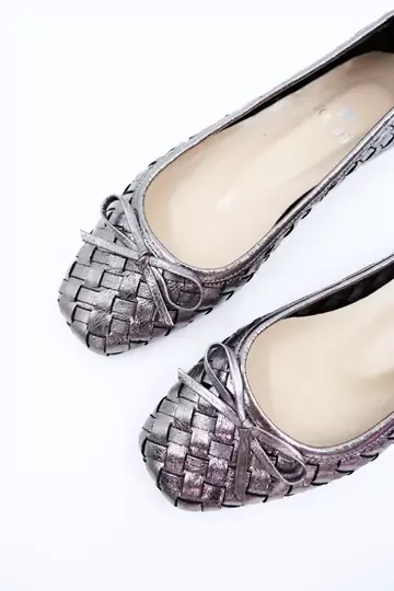 Kadın Hakiki Deri Örgülü Babet Antrasit