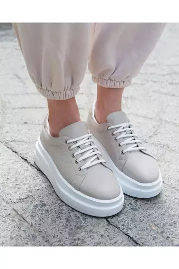 Kadın Deri Sneaker Vizon