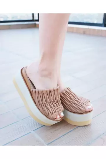 Kadın Deri Terlik Dolgu Topuk Vizon