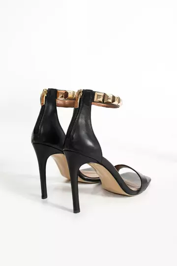 Kadın Siyah Hakiki Deri Bilek Detaylı Topuklu Ayakkabı