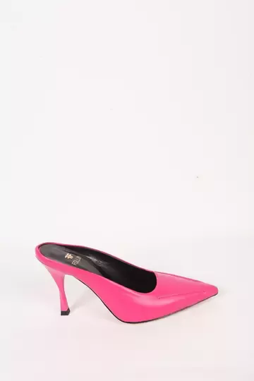 Kadın Siyah Hakiki Deri Topuklu Terlik