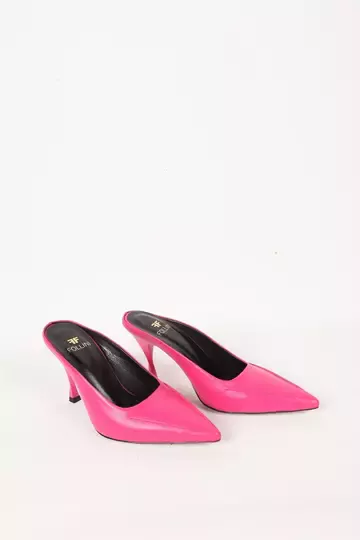 Kadın Siyah Hakiki Deri Topuklu Terlik