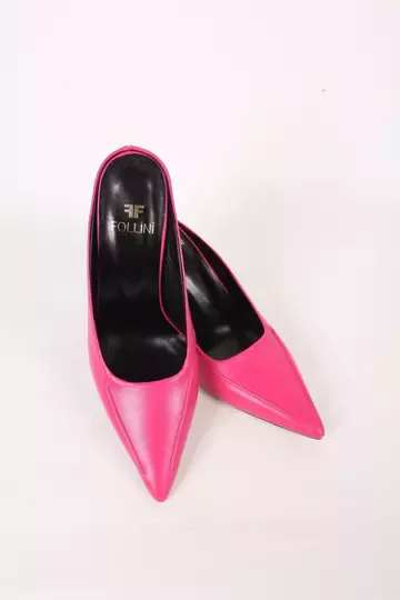 Kadın Siyah Hakiki Deri Topuklu Terlik