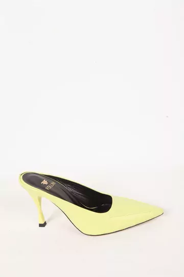 Kadın Siyah Hakiki Deri Topuklu Terlik