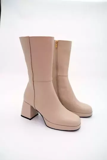 Kadın Krem Hakiki Deri Bot