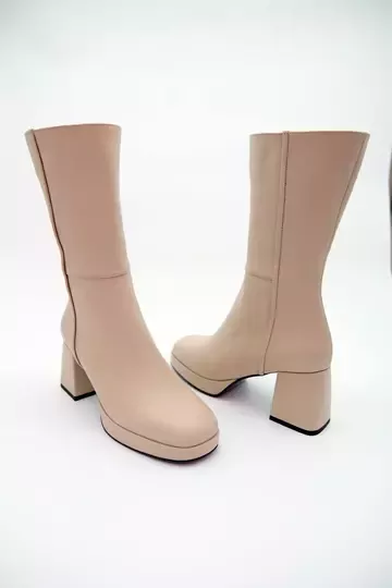 Kadın Krem Hakiki Deri Bot