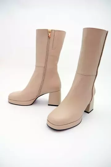 Kadın Krem Hakiki Deri Bot