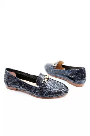 Kadın Hakiki Deri Babet Lacivert Rugan