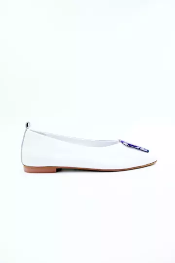 Kadın Hakiki Deri Babet Beyaz