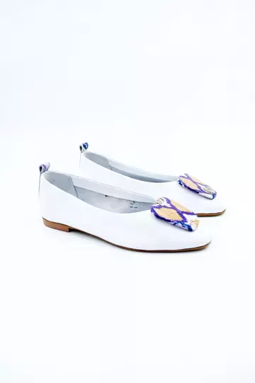 Kadın Hakiki Deri Babet Beyaz