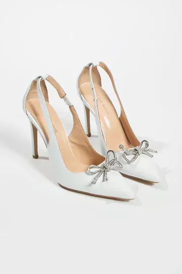 Kadın Deri Ayakkabı Aksesuar Detaylı Topuklu Beyaz